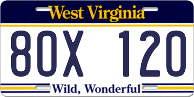 WV license plate 8OX120