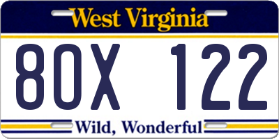 WV license plate 8OX122