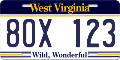WV license plate 8OX123