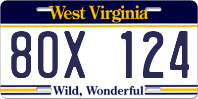 WV license plate 8OX124