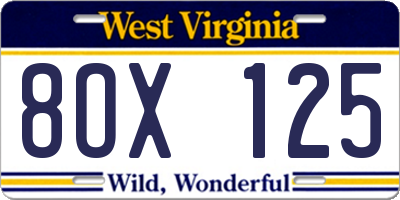 WV license plate 8OX125