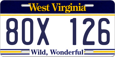 WV license plate 8OX126