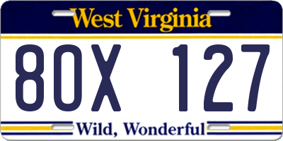 WV license plate 8OX127