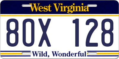 WV license plate 8OX128