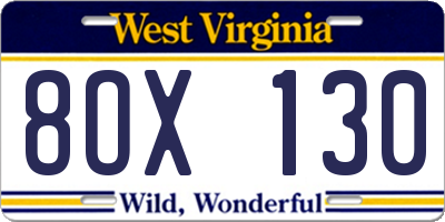 WV license plate 8OX130