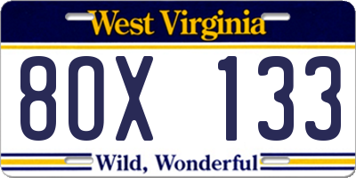 WV license plate 8OX133