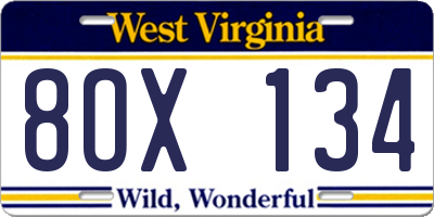 WV license plate 8OX134