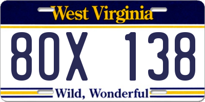 WV license plate 8OX138