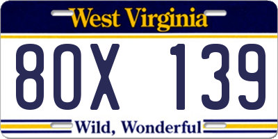 WV license plate 8OX139