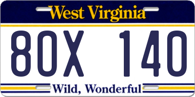 WV license plate 8OX140