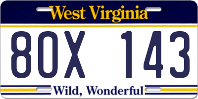 WV license plate 8OX143