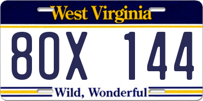 WV license plate 8OX144