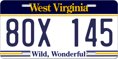 WV license plate 8OX145