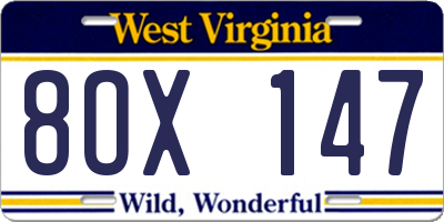 WV license plate 8OX147