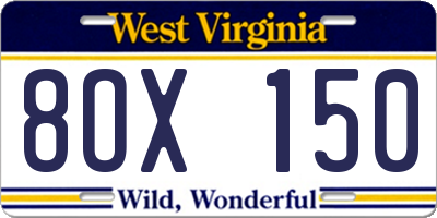WV license plate 8OX150