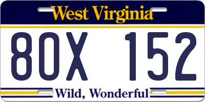 WV license plate 8OX152