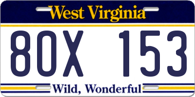 WV license plate 8OX153