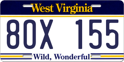 WV license plate 8OX155