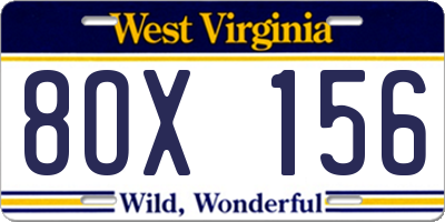 WV license plate 8OX156