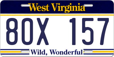 WV license plate 8OX157