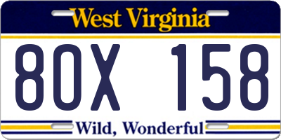WV license plate 8OX158