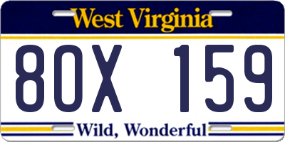 WV license plate 8OX159