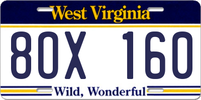 WV license plate 8OX160