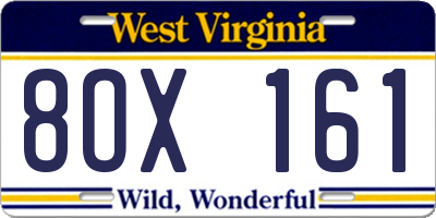 WV license plate 8OX161