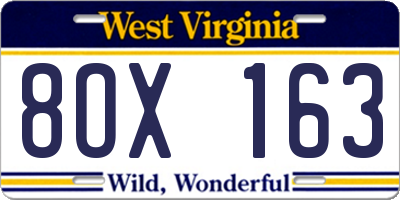 WV license plate 8OX163