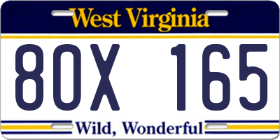 WV license plate 8OX165