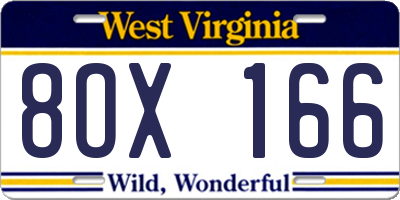 WV license plate 8OX166