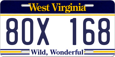 WV license plate 8OX168
