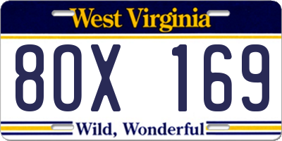 WV license plate 8OX169