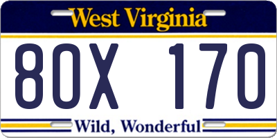 WV license plate 8OX170