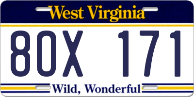 WV license plate 8OX171