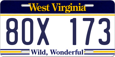 WV license plate 8OX173