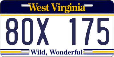 WV license plate 8OX175