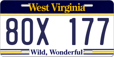 WV license plate 8OX177