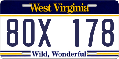 WV license plate 8OX178