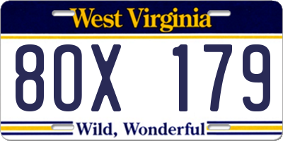 WV license plate 8OX179