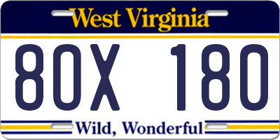 WV license plate 8OX180