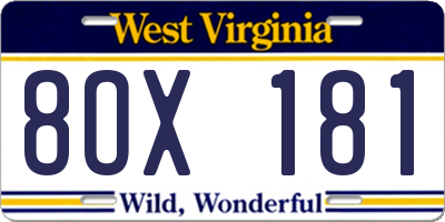 WV license plate 8OX181