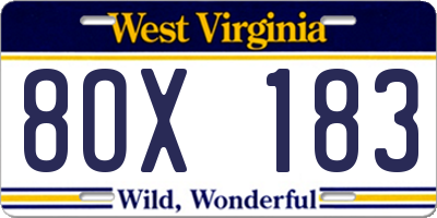 WV license plate 8OX183
