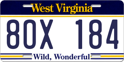 WV license plate 8OX184