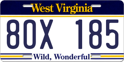 WV license plate 8OX185
