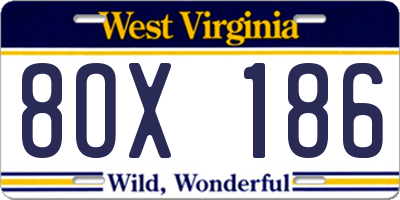 WV license plate 8OX186