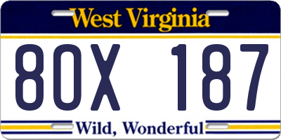 WV license plate 8OX187