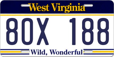WV license plate 8OX188