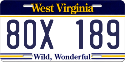 WV license plate 8OX189