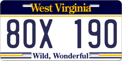 WV license plate 8OX190